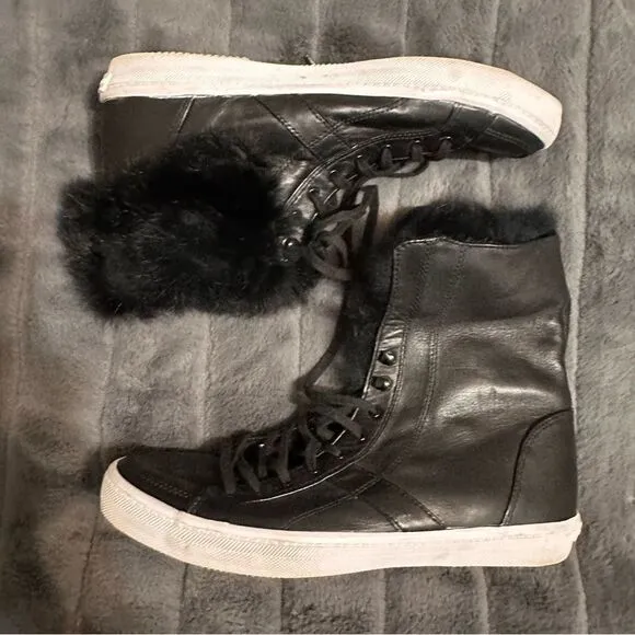 Rebecca Minkoff Sasha High Top Leathr Fur Sneakers