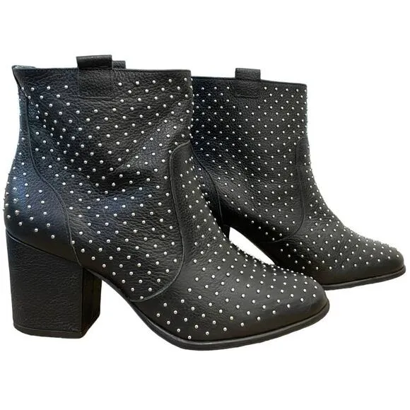 Rebecca Minkoff Sierra Studded Boots Size 7 Genuine Leather Black Heeled Bootie