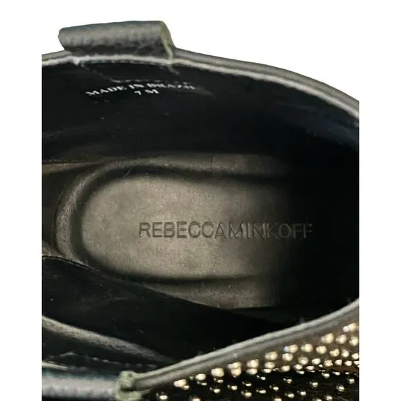 Rebecca Minkoff Sierra Studded Boots Size 7 Genuine Leather Black Heeled Bootie