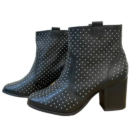 Rebecca Minkoff Sierra Studded Boots Size 7 Genuine Leather Black Heeled Bootie
