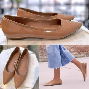 🔥🔥Rebecca Allen The Skim Tan Patent Leather Pointed Flats Size 8.5