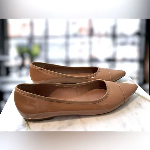 🔥🔥Rebecca Allen The Skim Tan Patent Leather Pointed Flats Size 8.5