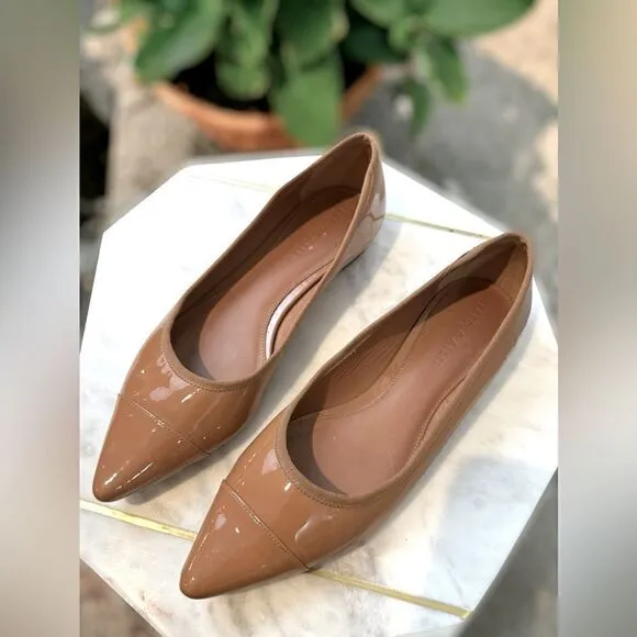 🔥🔥Rebecca Allen The Skim Tan Patent Leather Pointed Flats Size 8.5