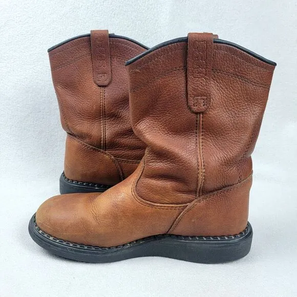 Red Wing Pecos Leather Work Boots Brown Men's Size 8 Pull-On Stock No. 1173