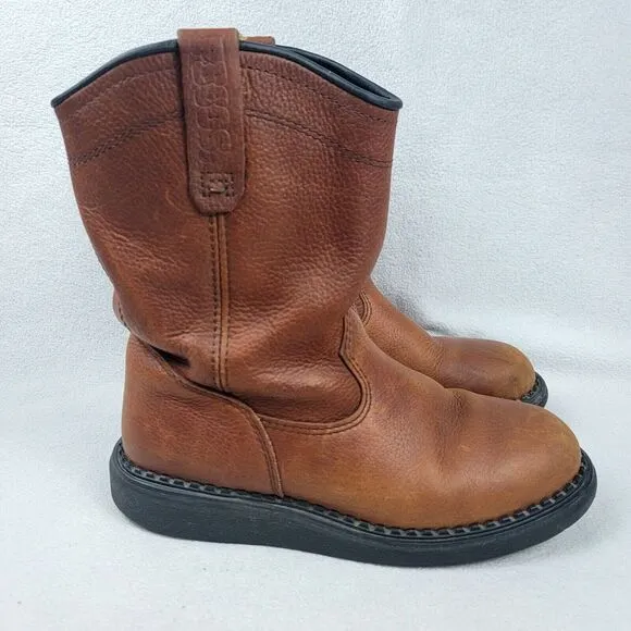 Red Wing Pecos Leather Work Boots Brown Men's Size 8 Pull-On Stock No. 1173