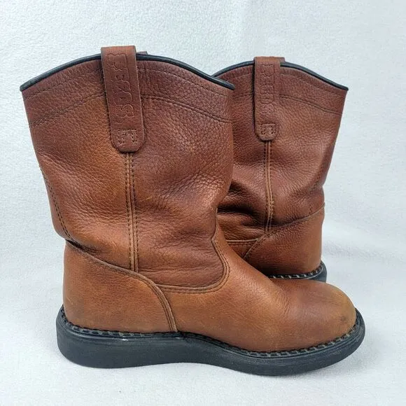 Red Wing Pecos Leather Work Boots Brown Men's Size 8 Pull-On Stock No. 1173