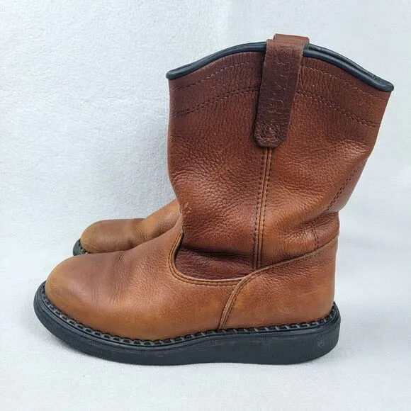 Red Wing Pecos Leather Work Boots Brown Men's Size 8 Pull-On Stock No. 1173
