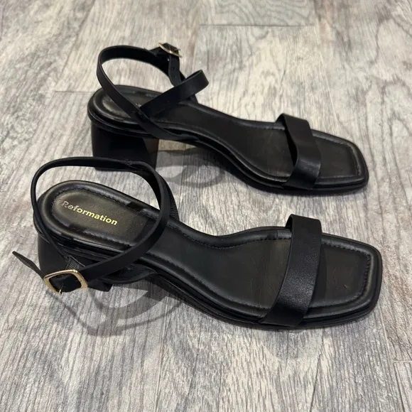 Reformation black Stephanie ankle strap sandals
