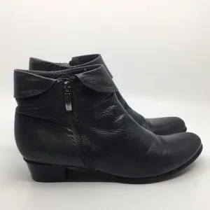 Regarde Le Ciel Stefany 333 Metallic Dark Gray Leather Heeled Ankle Boots Sz 41