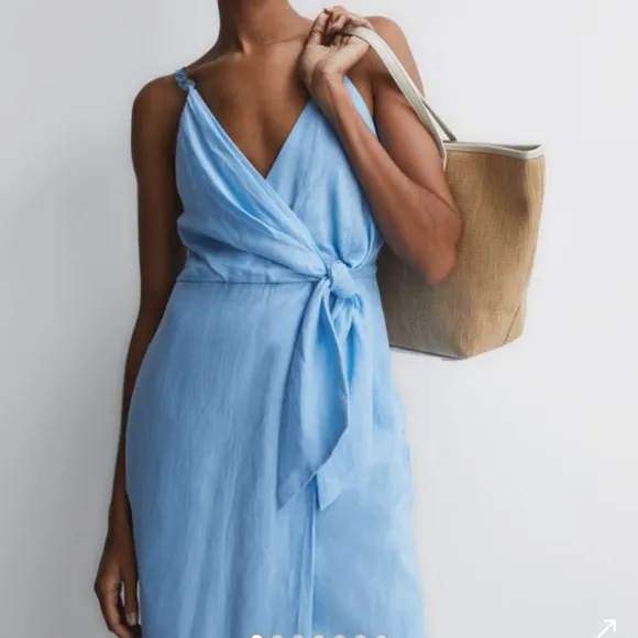 REISS ESME LINEN SIDE TIE MIDI DRESS