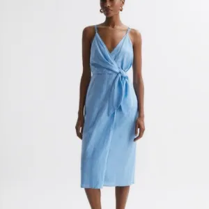 REISS ESME LINEN SIDE TIE MIDI DRESS