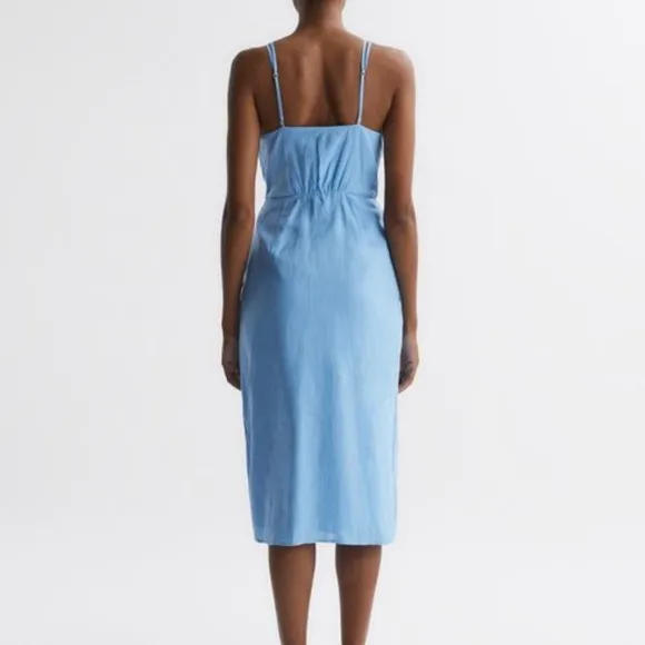 REISS ESME LINEN SIDE TIE MIDI DRESS