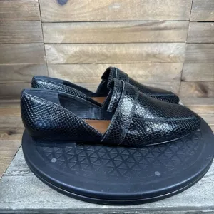 Reiss Womens EUR 39 Black Irina Slip On Leather Loafers Snakeskin Print Leather