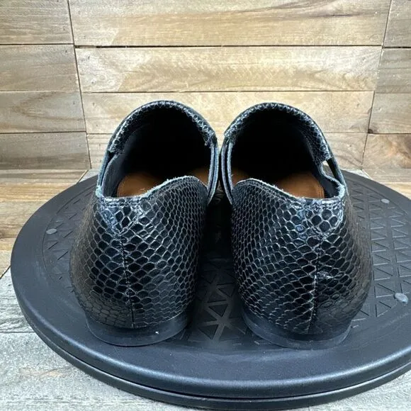 Reiss Womens EUR 39 Black Irina Slip On Leather Loafers Snakeskin Print Leather
