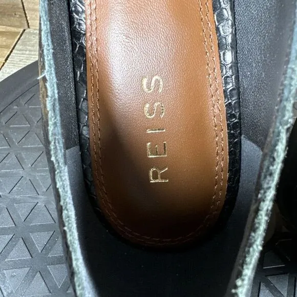 Reiss Womens EUR 39 Black Irina Slip On Leather Loafers Snakeskin Print Leather