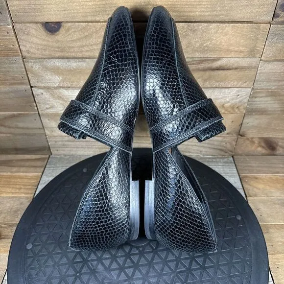 Reiss Womens EUR 39 Black Irina Slip On Leather Loafers Snakeskin Print Leather