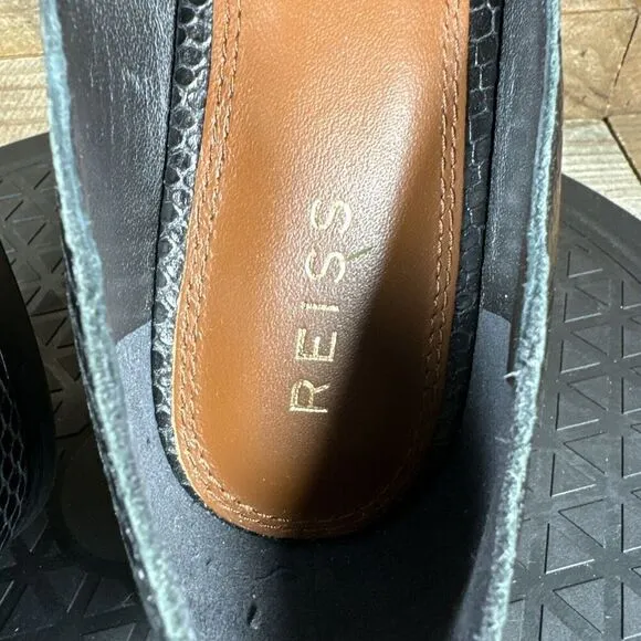 Reiss Womens EUR 39 Black Irina Slip On Leather Loafers Snakeskin Print Leather