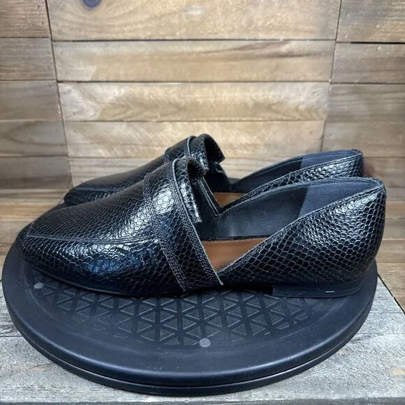 Reiss Womens EUR 39 Black Irina Slip On Leather Loafers Snakeskin Print Leather