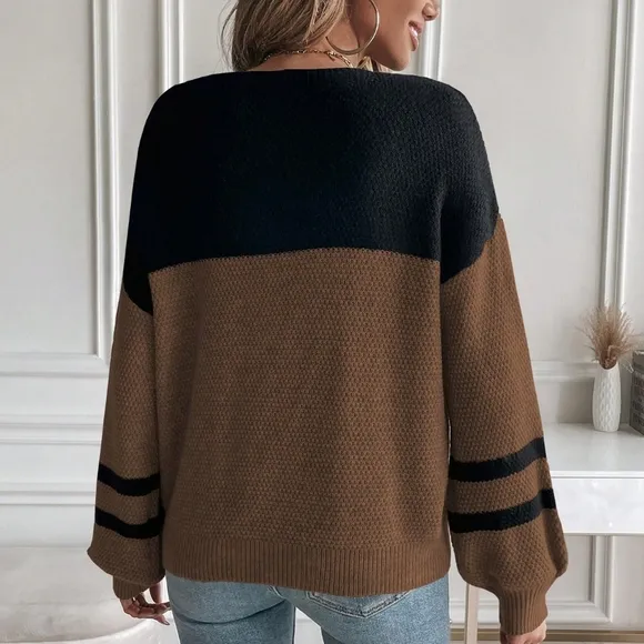 Relaxiva Color Block Drop Shoulder Pullover Sweater