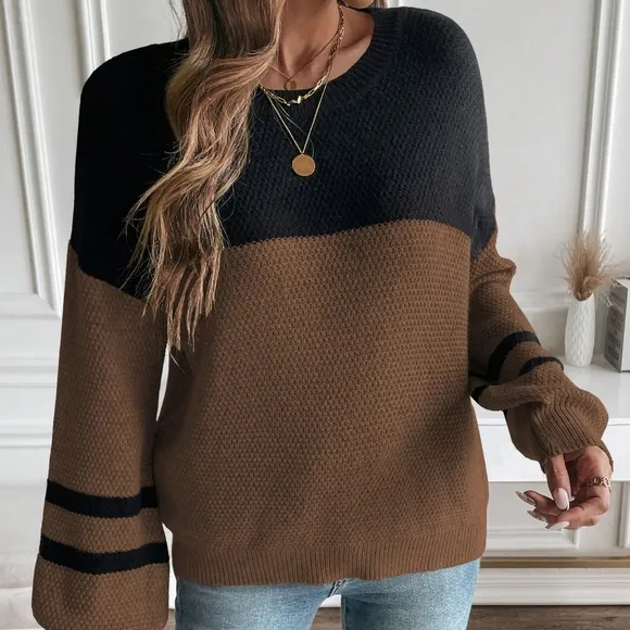 Relaxiva Color Block Drop Shoulder Pullover Sweater