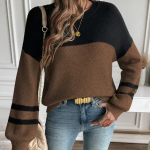 Relaxiva Color Block Drop Shoulder Pullover Sweater