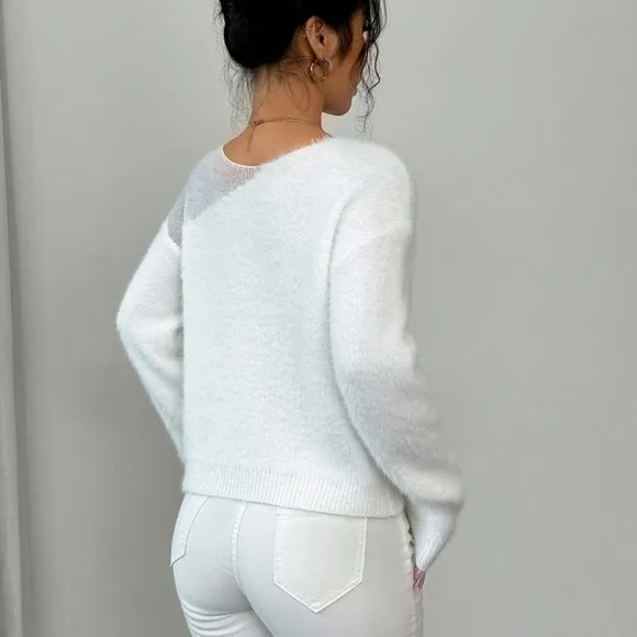Relaxiva Round Neck Contrast Color Casual Versatile Long Sleeve Sweater