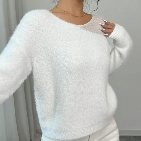 Relaxiva Round Neck Contrast Color Casual Versatile Long Sleeve Sweater