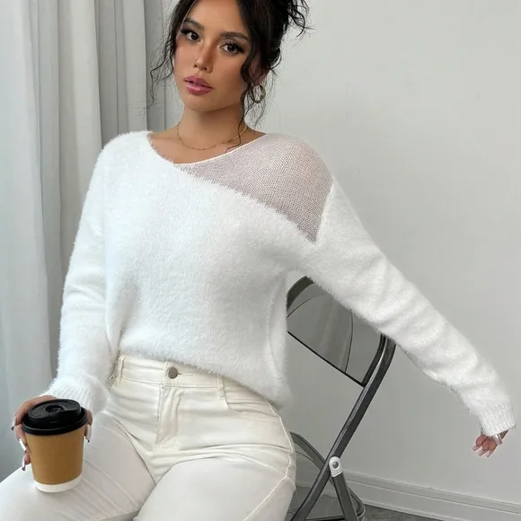 Relaxiva Round Neck Contrast Color Casual Versatile Long Sleeve Sweater