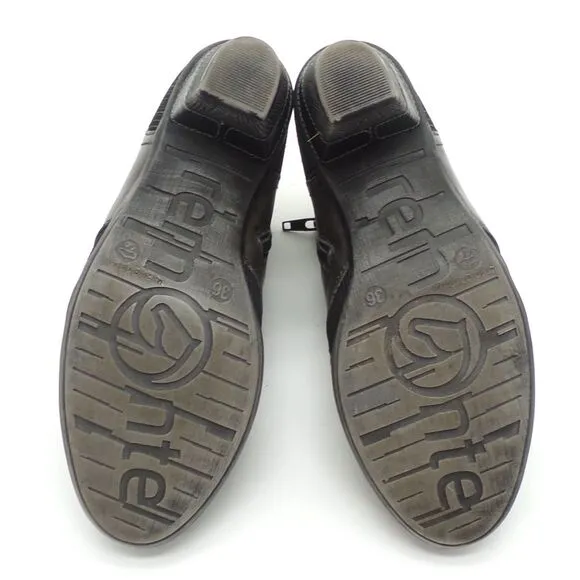Remonte Black Leather Ankle Boots Floral Embossed‎ Striped Detail Comfort Heels