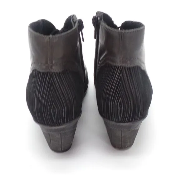 Remonte Black Leather Ankle Boots Floral Embossed‎ Striped Detail Comfort Heels