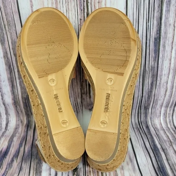 REMONTE by Rieker Brown Leather Cork Wedge Sandals