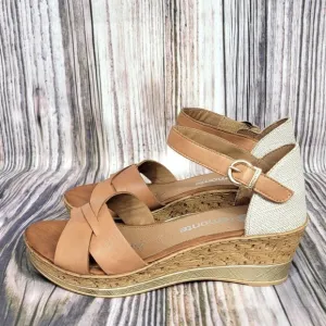 REMONTE by Rieker Brown Leather Cork Wedge Sandals