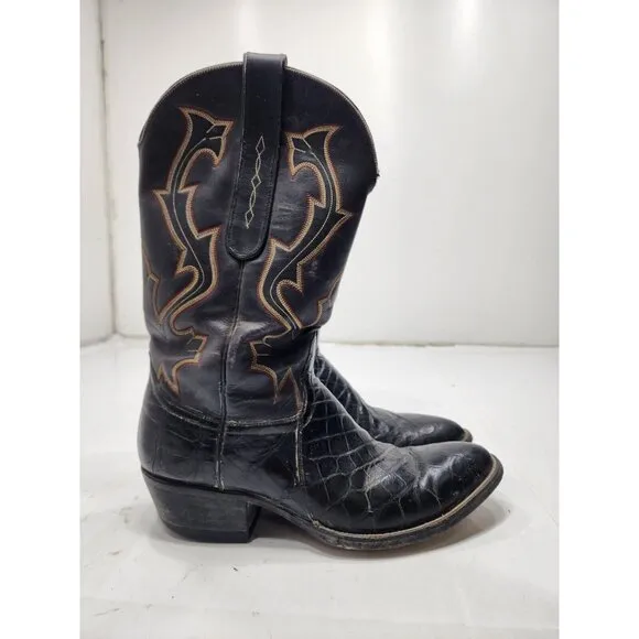 Renegade Mens Alligator Skin Pull On Western Cowboy Boots Black Size 8.5