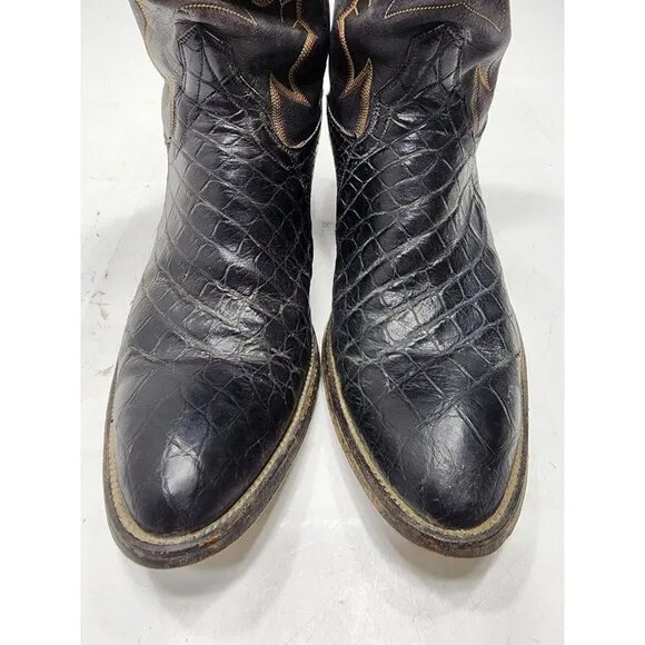 Renegade Mens Alligator Skin Pull On Western Cowboy Boots Black Size 8.5