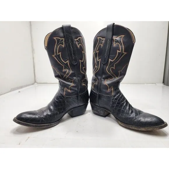 Renegade Mens Alligator Skin Pull On Western Cowboy Boots Black Size 8.5