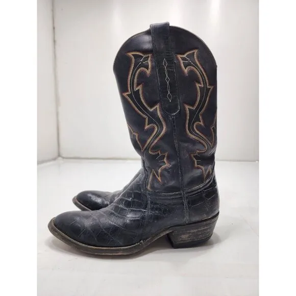 Renegade Mens Alligator Skin Pull On Western Cowboy Boots Black Size 8.5
