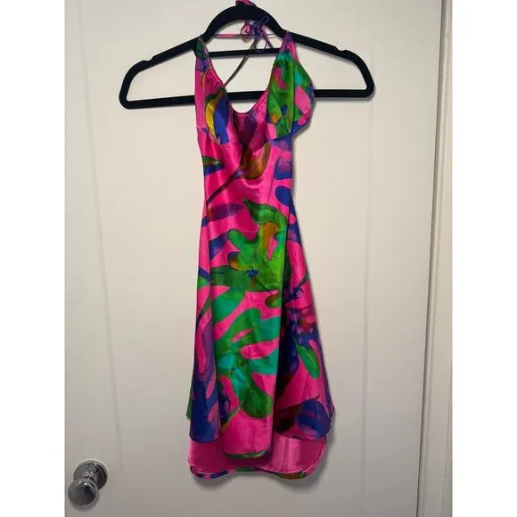 Retrofête | Josefine Silk Chiffon Mini Dress – Tropical Leaf (Size L, NWT)