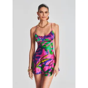 Retrofête | Josefine Silk Chiffon Mini Dress – Tropical Leaf (Size L, NWT)