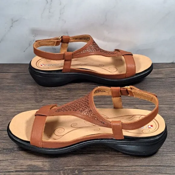 Revere Santa Fe T Strap Cognac Sandals w/Fitting Kit Accesories Womens 6 M (NIB)
