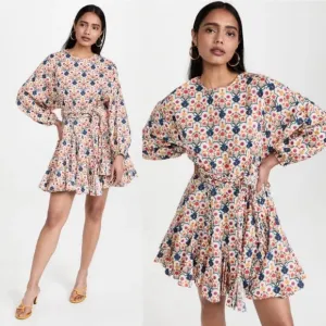 RHODE Ella Dress in Harmony Print Cotton Ruffle Mini Dress