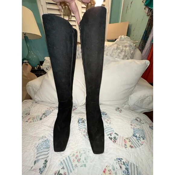 RICHARD TYLER BLACK SUEDE SLEEK HIGH HEEL BOOTS 8