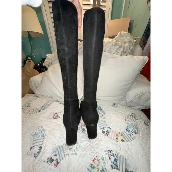RICHARD TYLER BLACK SUEDE SLEEK HIGH HEEL BOOTS 8