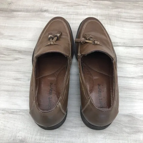 Robert Wayne Loafers Mens 8 Brown Leather Slip On Tassel Shoes
