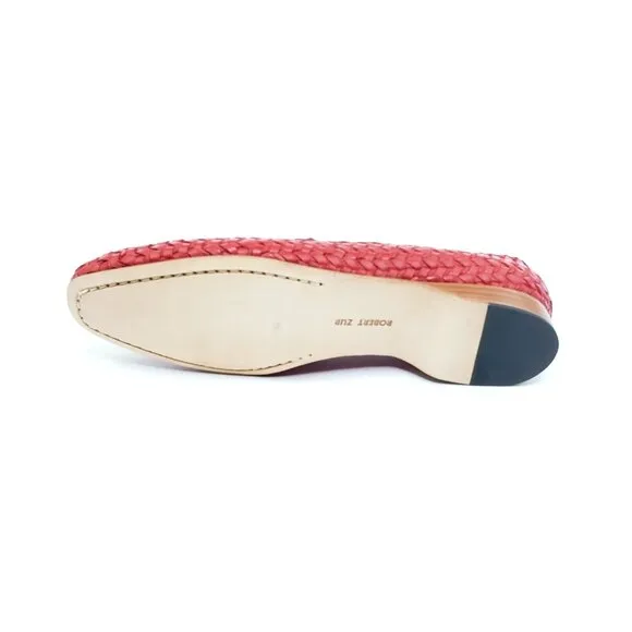 Robert Zur Loafer Flats Woven Slip On Red Soft Leather Womens US 10