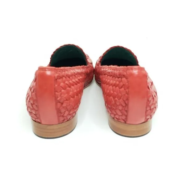 Robert Zur Loafer Flats Woven Slip On Red Soft Leather Womens US 10
