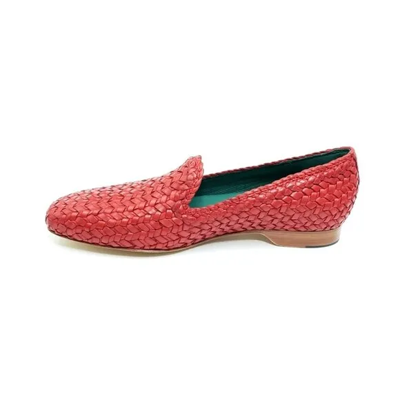 Robert Zur Loafer Flats Woven Slip On Red Soft Leather Womens US 10