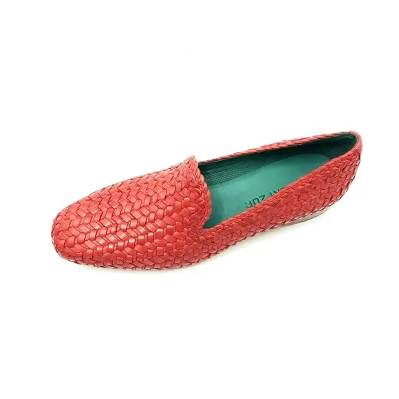 Robert Zur Loafer Flats Woven Slip On Red Soft Leather Womens US 10