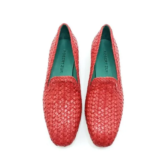 Robert Zur Loafer Flats Woven Slip On Red Soft Leather Womens US 10