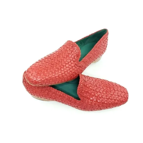 Robert Zur Loafer Flats Woven Slip On Red Soft Leather Womens US 10