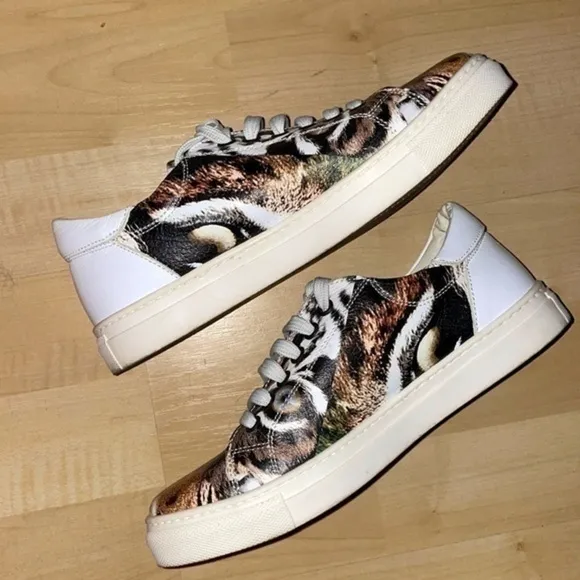 Roberto Cavalli Italy Animal Print Jaguar White Sneakers  Genuine Leather 36